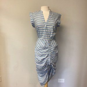 Veronica Beard Blue Stripe Ruched Shirt Dress SZ 6